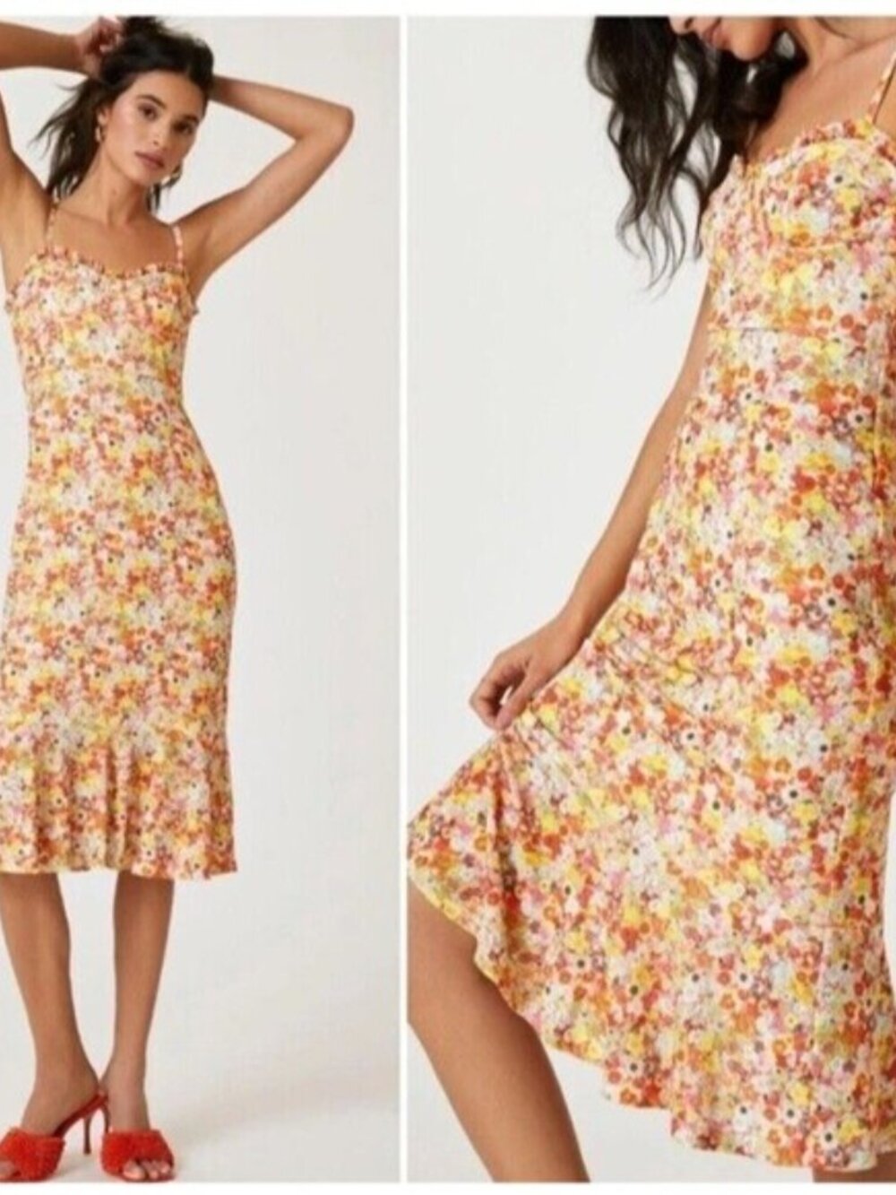 Anthropologie Hutch women's dress size L floral midi sleeveless sweetheart neck